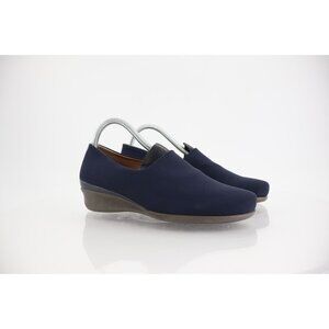 Ecco Women's Abalone Loafer Size 38 7 Low Wedge Slip On Travel Shoe Navy Blue